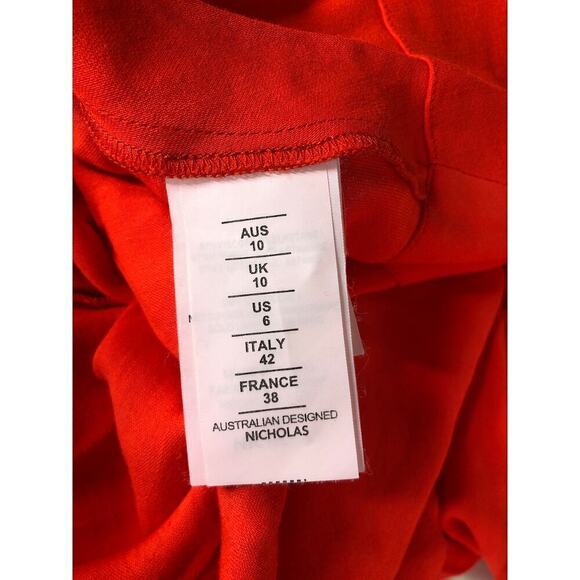 Nicholas Dress Ruched Gathered Puff Sleeve V-Neck A-Line Midi Red Size 6 - Picture 5 of 7